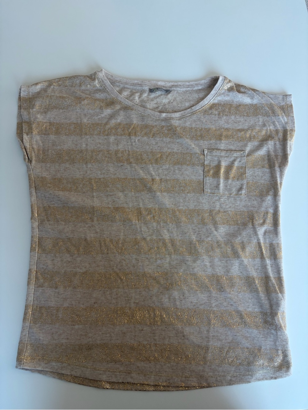 Striped Pocket Tee in Gold and Beige
